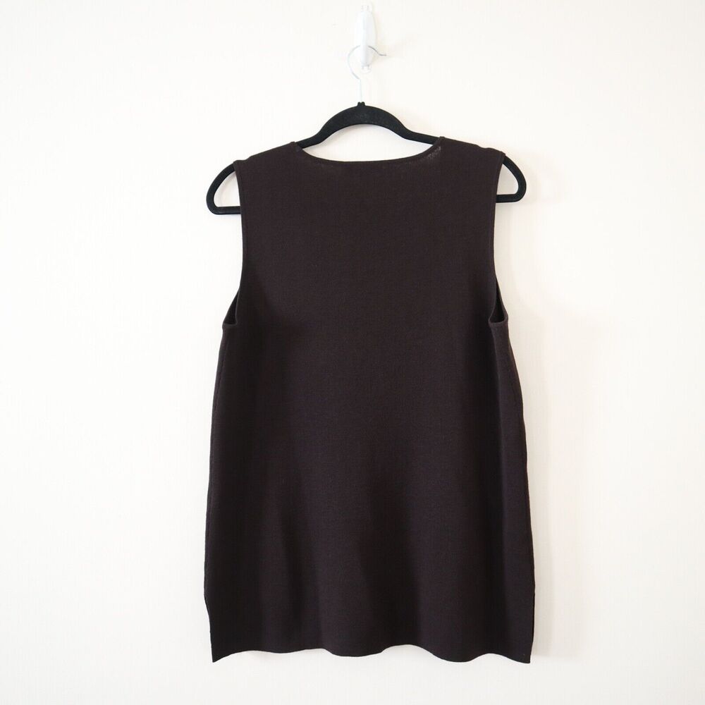 Eileen Fisher Size M 100% Wool Sleeveless Knit Top Brown Shell Tank - Picture 7 of 10